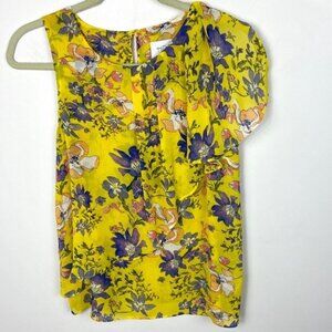 Anthropologie HD In Paris‎ Sun Garden Yellow Floral Blouse Size 4 Bohemian Top